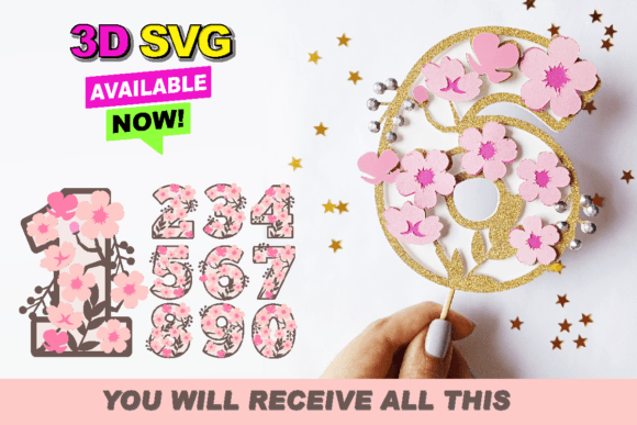 Elevate Your Crafts with Cherry Blossom Numbers 3D SVG Designs