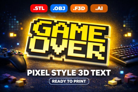 GAME over – Retro Pixel 3D Model for 3D Printing