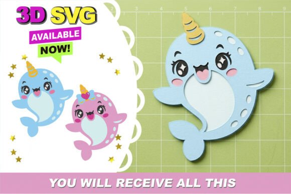 Narwhals Couple 3D SVG