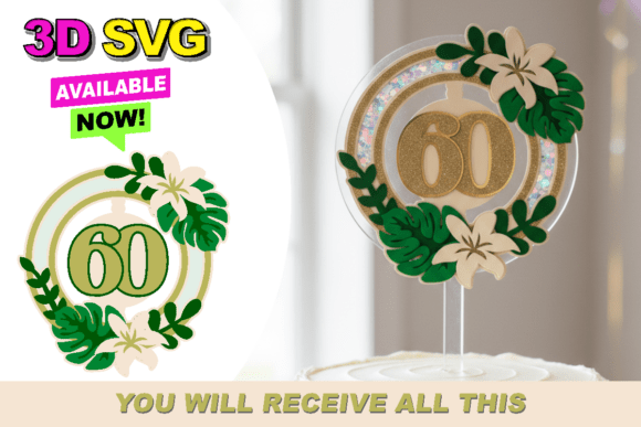 Tropical Leaf Cake Topper 3D SVG